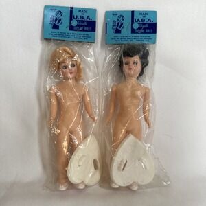 Vintage GRANT PLASTICS Dress Me Doll LOT dolls 1960s NOS Blond & Brunette Stands